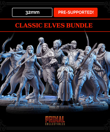 8 miniatures - 32mm - Classic RPG elves bundle - MASTERS OF DUNGEONS QUEST