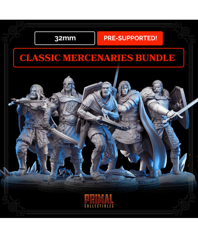 5 miniatures - 32mm - Classic RPG mercenaries bundle - MASTERS OF DUNGEONS QUEST