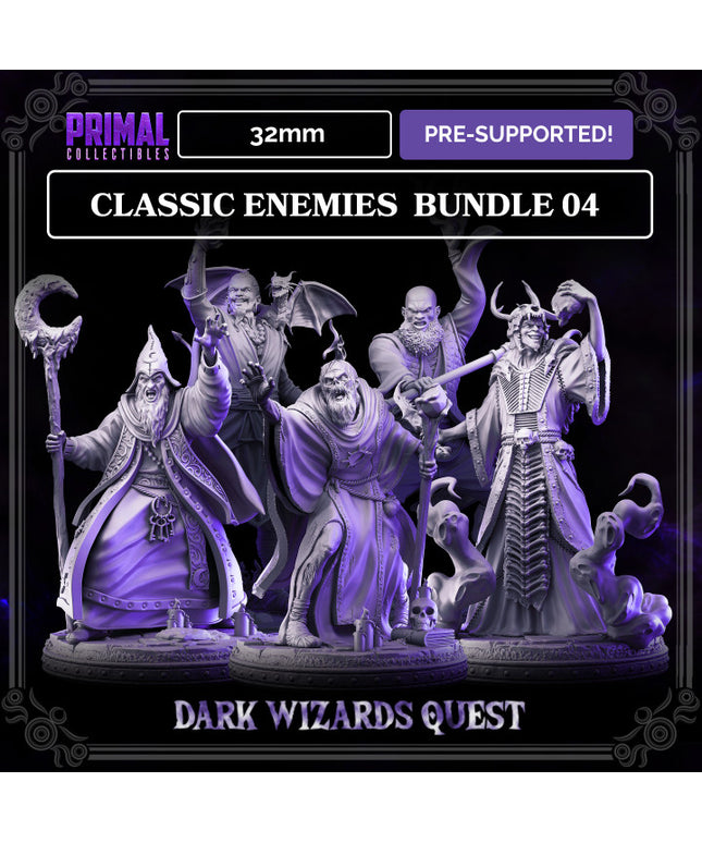5 miniatures - 32mm - Classic RPG game enemies bundle - DARK WIZARDS - MASTERS OF DUNGEONS QUEST