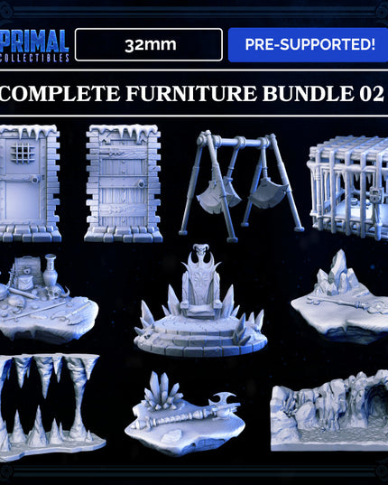 34 miniatures - COMPLETE FURNITURE RPG SET - MASTERS OF DUNGEONS QUEST - Premium Package