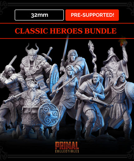 18 miniatures - 32mm - Classic RPG game heroes bundle - MASTERS OF DUNGEONS QUEST