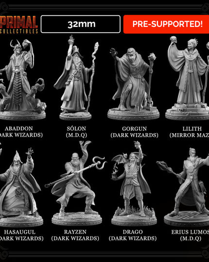 8 miniatures - 32mm - Classic RPG game wizards bundle - MASTERS OF DUNGEONS QUEST