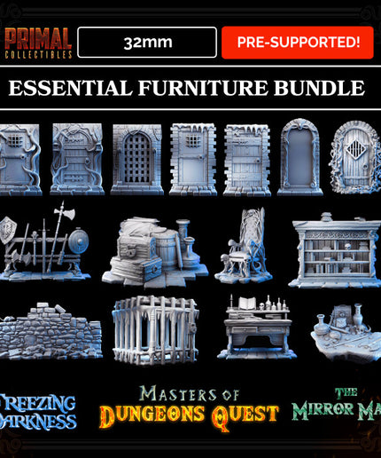 34 miniatures - COMPLETE FURNITURE RPG SET - MASTERS OF DUNGEONS QUEST - Premium Package