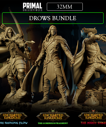 3 miniatures - 32mm - Classic Drows Bundle - Uncharted Kingdom