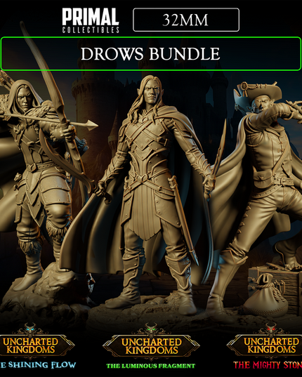 3 miniatures - 32mm - Classic Drows Bundle - Uncharted Kingdom