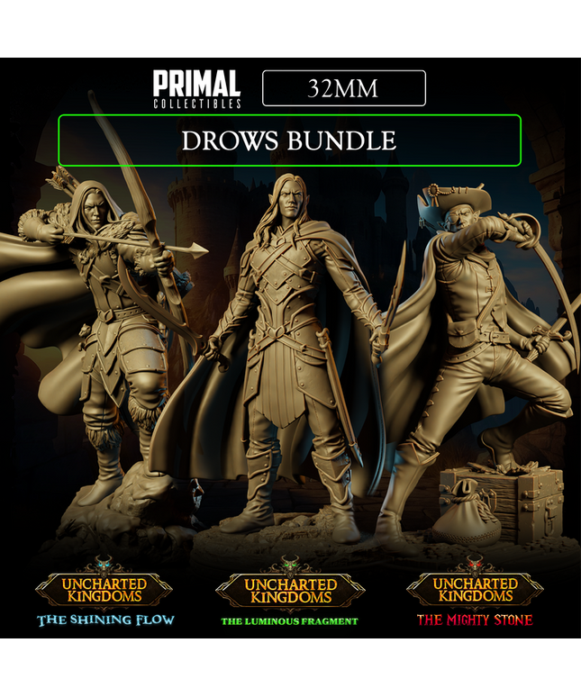 3 miniatures - 32mm - Classic Drows Bundle - Uncharted Kingdom