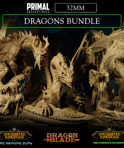 3 miniatures - 32mm - Dragons Bundle - Uncharted Kingdom & DragonBlade