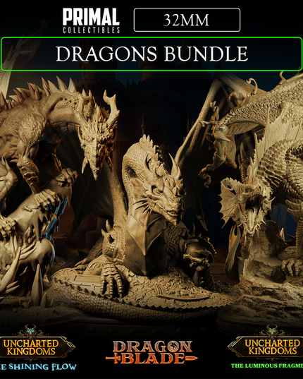 3 miniatures - 32mm - Dragons Bundle - Uncharted Kingdom & DragonBlade