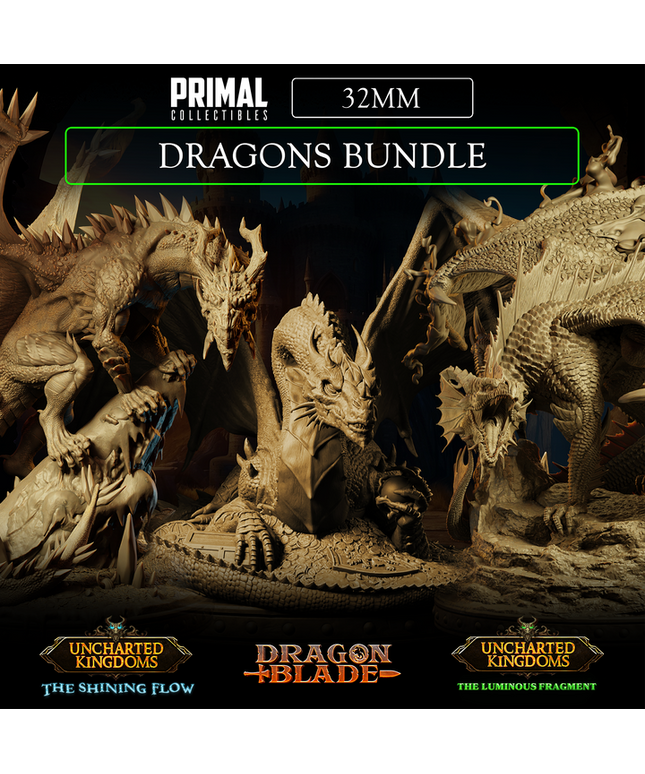 3 miniatures - 32mm - Dragons Bundle - Uncharted Kingdom & DragonBlade