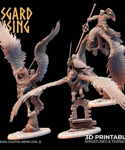 Medieval Celestial Riders (Aerial Poses ver. 2 - Swordspears and Shields) /Modular/ /Pre-supported/