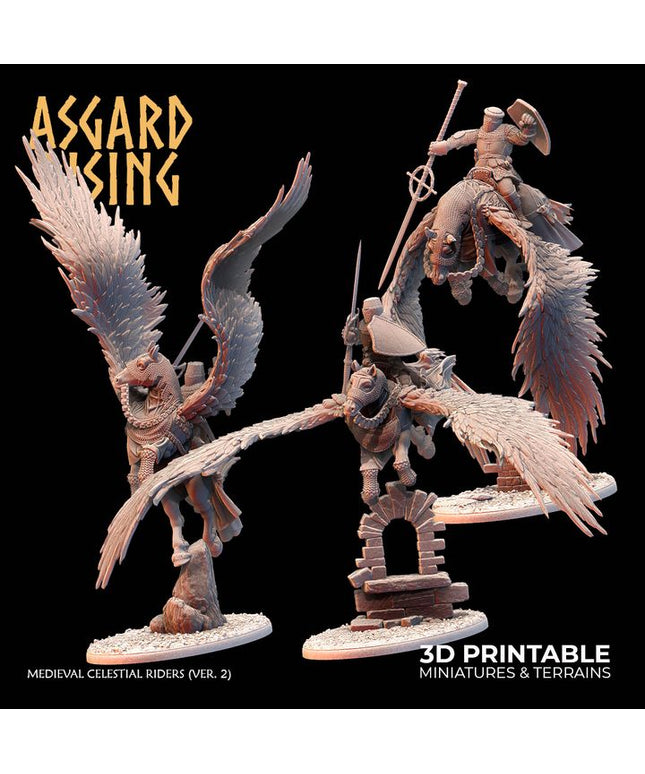 Medieval Celestial Riders (Aerial Poses ver. 2 - Swordspears and Shields) /Modular/ /Pre-supported/