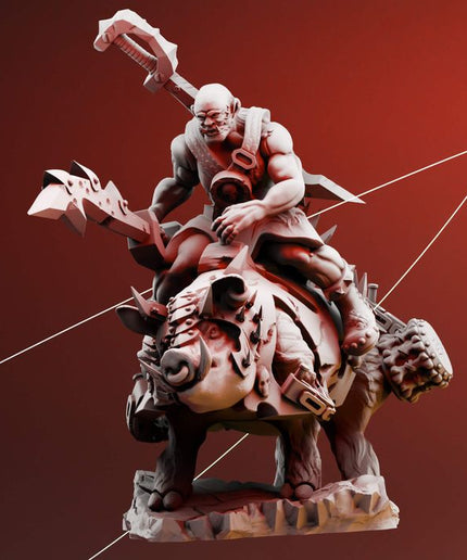 Orc war boss riding a war boar - fantasy tabletop miniature