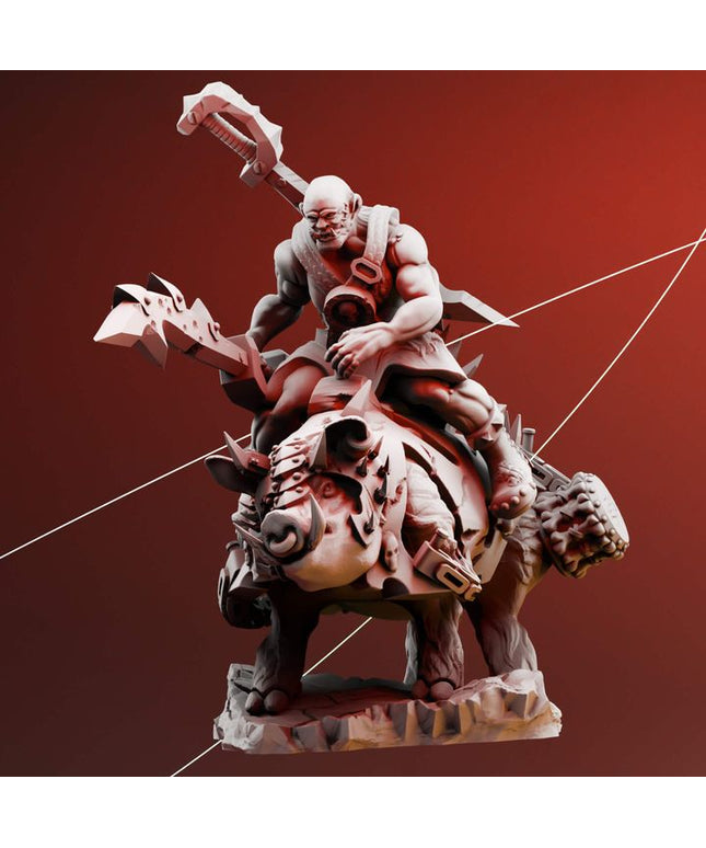 Orc war boss riding a war boar - fantasy tabletop miniature