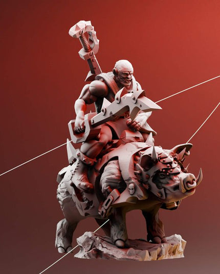 Orc war boss riding a war boar - fantasy tabletop miniature