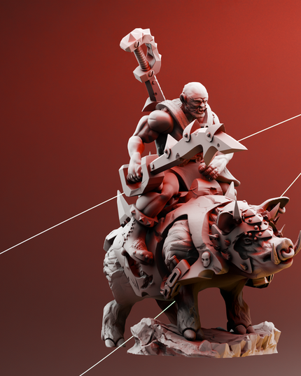 Orc war boss riding a war boar - fantasy tabletop miniature