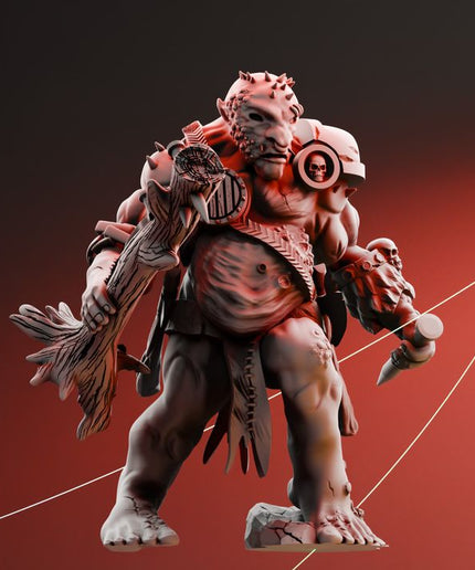Diseased cave troll wielding a sapling club (small tree) - fantasy miniature