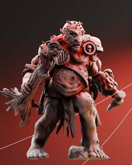 Diseased cave troll wielding a sapling club (small tree) - fantasy miniature