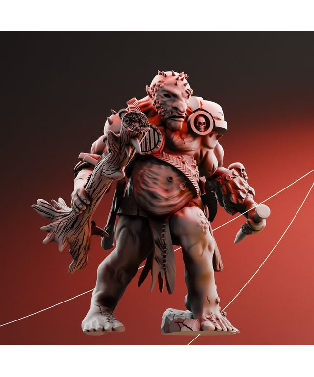 Diseased cave troll wielding a sapling club (small tree) - fantasy miniature