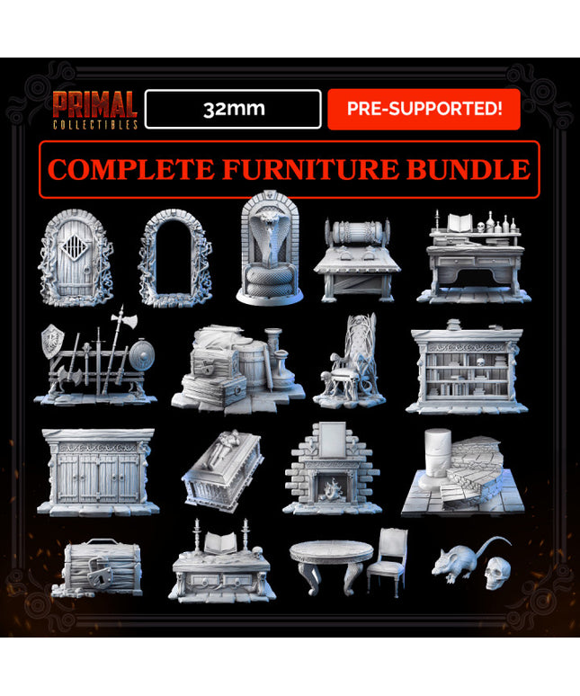 17 miniatures - 32mm - Complete furniture RPG base game - MASTERS OF DUNGEONS QUEST