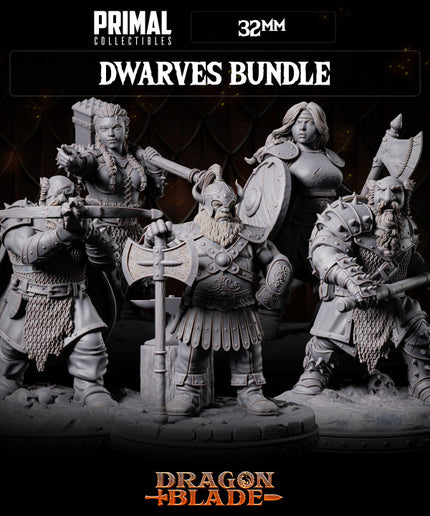 5 miniatures - 32mm - Classic RPG game Dwarves bundle - DRAGONBLADE