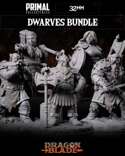 5 miniatures - 32mm - Classic RPG game Dwarves bundle - DRAGONBLADE