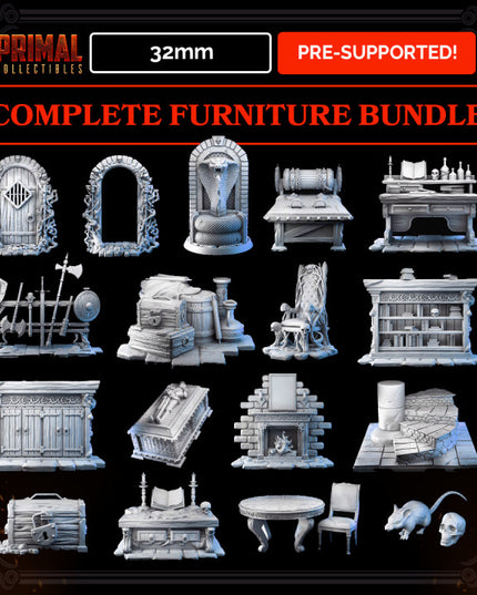 34 miniatures - COMPLETE FURNITURE RPG SET - MASTERS OF DUNGEONS QUEST - Premium Package