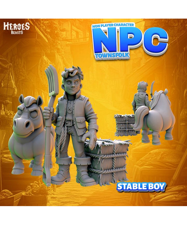 Stable Boy + horse + hay