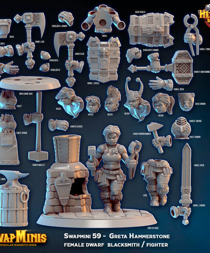 Swapmini 59 - Greta Hammerstone female dwarf blacksmith / fighter