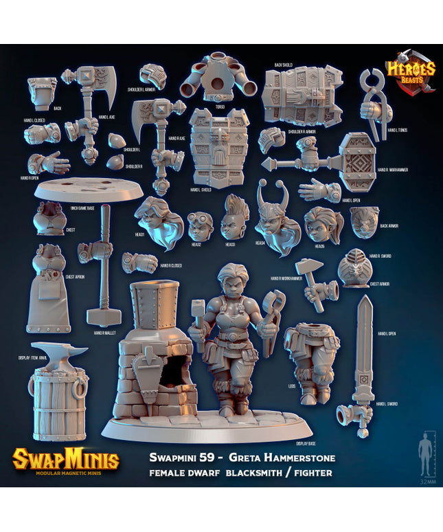 Swapmini 59 - Greta Hammerstone female dwarf blacksmith / fighter
