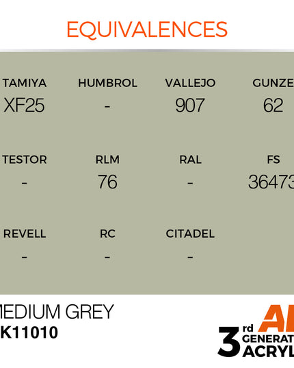 AK ACRYLIC AK11010	Medium Grey 17ml