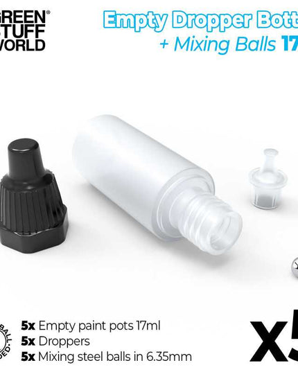 GSW Empty Dropper Bottles 17ml with Mixing Balls